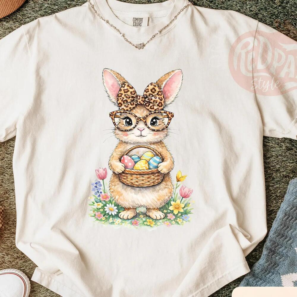 Cute Easter Bunny Shirt, Leopard Bow Bunny Tee, Spring Rabbit Shirt